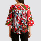 Personalized Dolphins Rugby Christmas Kimono Sleeve Blouse Holiday Mascot Graphic Art Festive Lights Bow
