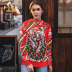 Personalized Dolphins Rugby Christmas Ugly Christmas Sweater Holiday Mascot Graphic Art Festive Lights Bow