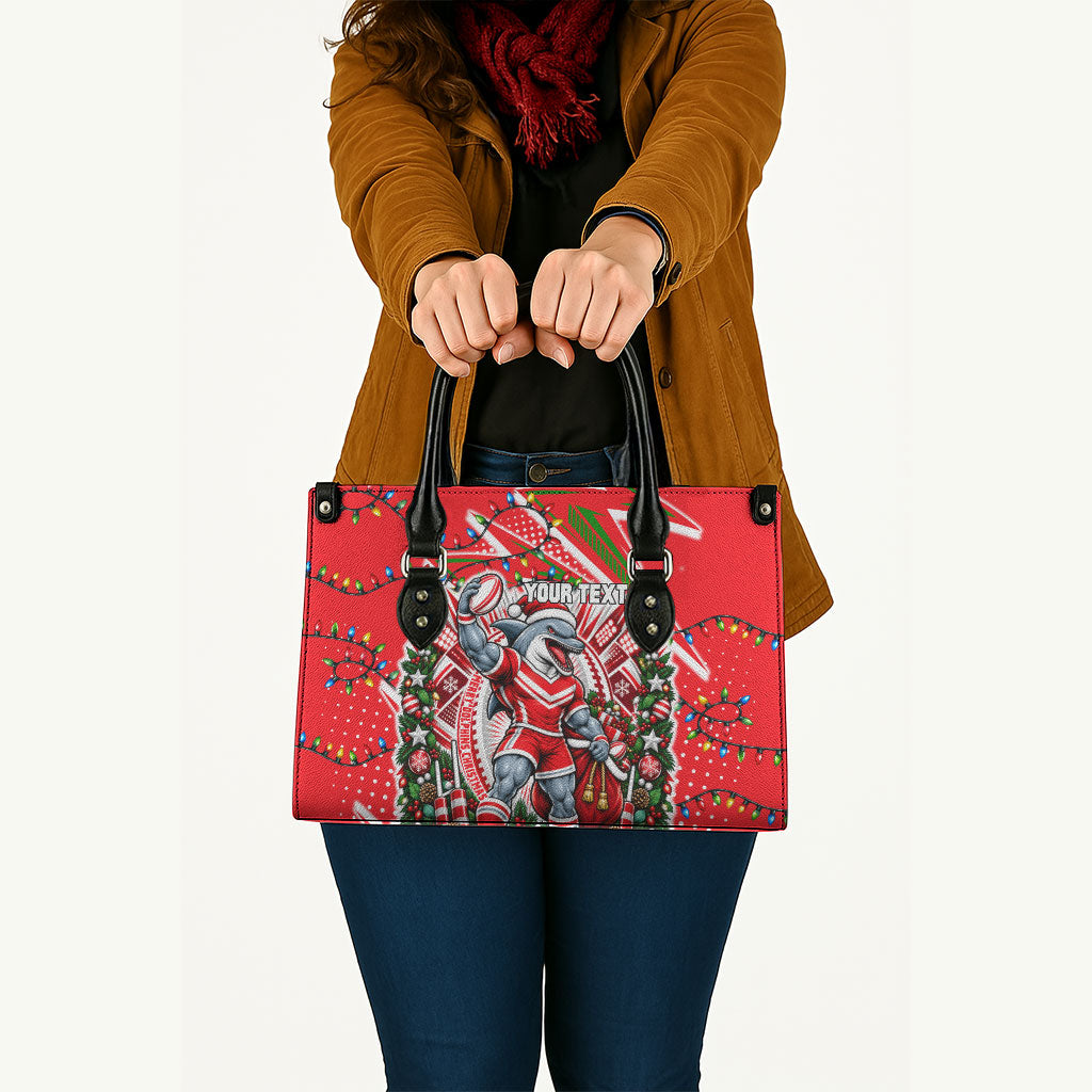 Personalized Dolphins Rugby Christmas Leather Bag Holiday Mascot Graphic Art Festive Lights Bow