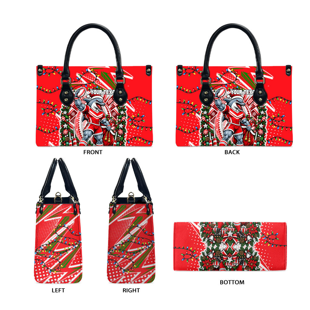 Personalized Dolphins Rugby Christmas Leather Bag Holiday Mascot Graphic Art Festive Lights Bow