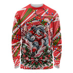 Personalized Dolphins Rugby Christmas Long Sleeve Shirt Holiday Mascot Graphic Art Festive Lights Bow