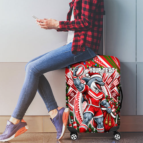 Personalized Dolphins Rugby Christmas Luggage Cover Holiday Mascot Graphic Art Festive Lights Bow