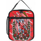 Personalized Dolphins Rugby Christmas Lunch Bag Holiday Mascot Graphic Art Festive Lights Bow