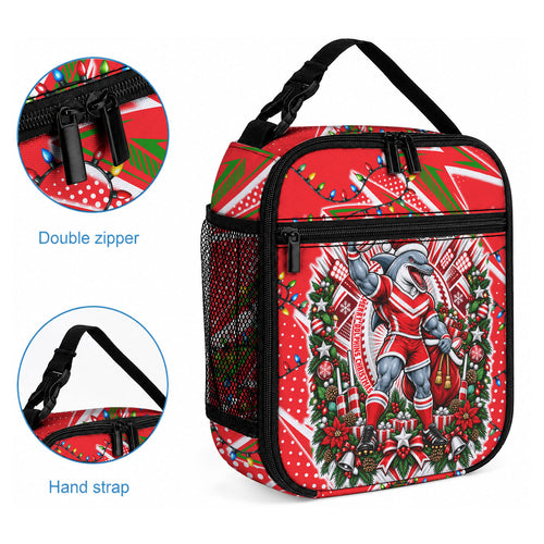 Personalized Dolphins Rugby Christmas Lunch Bag Holiday Mascot Graphic Art Festive Lights Bow
