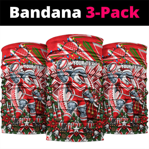 Personalized Dolphins Rugby Christmas Neck Gaiter Holiday Mascot Graphic Art Festive Lights Bow