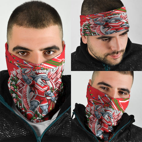 Personalized Dolphins Rugby Christmas Neck Gaiter Holiday Mascot Graphic Art Festive Lights Bow