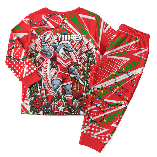 Personalized Dolphins Rugby Christmas Pajama Set Holiday Mascot Graphic Art Festive Lights Bow