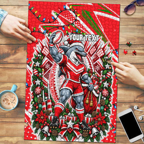 Personalized Dolphins Rugby Christmas Puzzle Holiday Mascot Graphic Art Festive Lights Bow