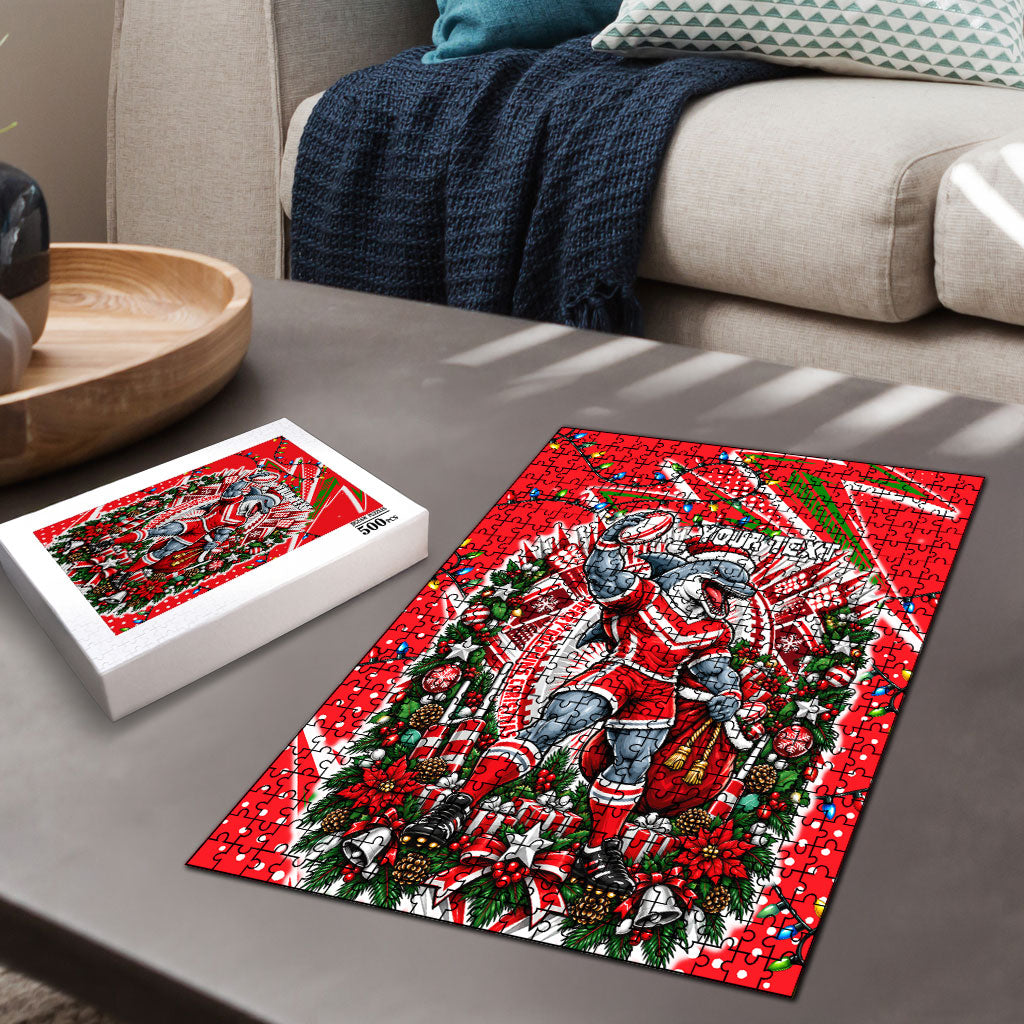Personalized Dolphins Rugby Christmas Puzzle Holiday Mascot Graphic Art Festive Lights Bow