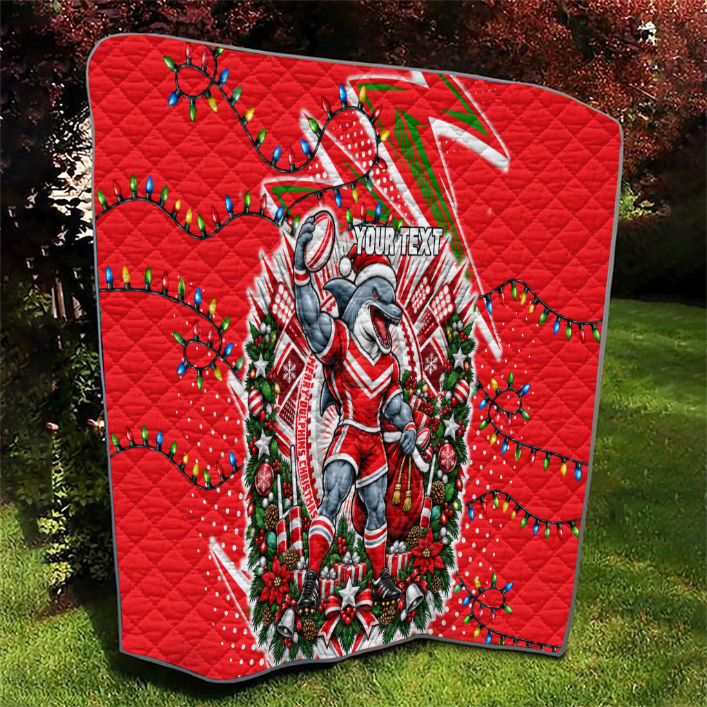 Personalized Dolphins Rugby Christmas Quilt Holiday Mascot Graphic Art Festive Lights Bow