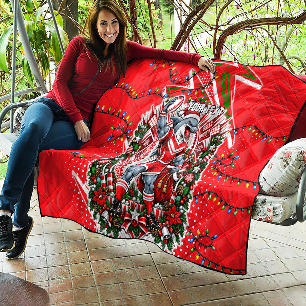 Personalized Dolphins Rugby Christmas Quilt Holiday Mascot Graphic Art Festive Lights Bow