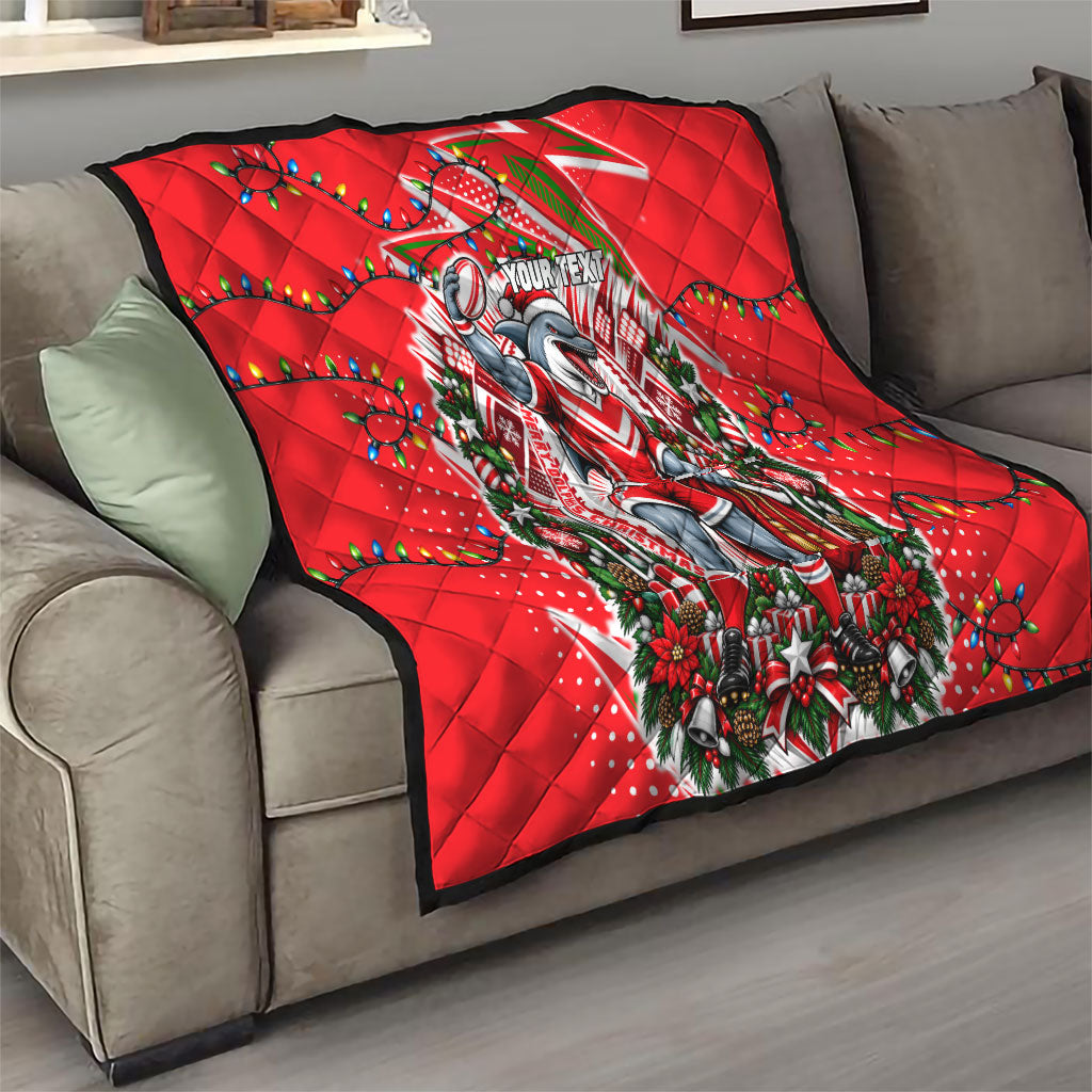 Personalized Dolphins Rugby Christmas Quilt Holiday Mascot Graphic Art Festive Lights Bow