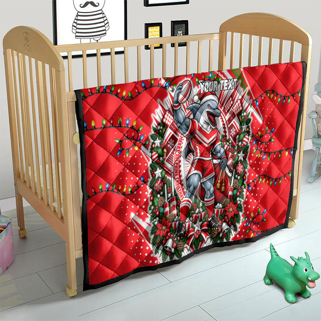 Personalized Dolphins Rugby Christmas Quilt Holiday Mascot Graphic Art Festive Lights Bow