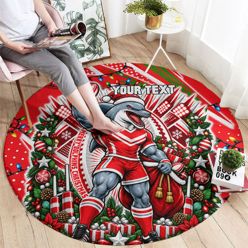 Personalized Dolphins Rugby Christmas Round Carpet Holiday Mascot Graphic Art Festive Lights Bow