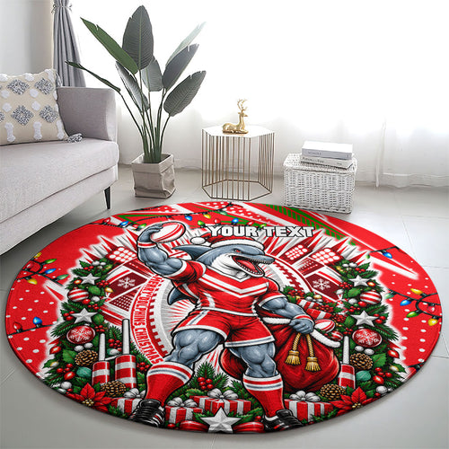 Personalized Dolphins Rugby Christmas Round Carpet Holiday Mascot Graphic Art Festive Lights Bow