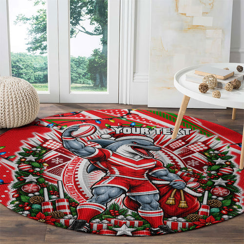 Personalized Dolphins Rugby Christmas Round Carpet Holiday Mascot Graphic Art Festive Lights Bow