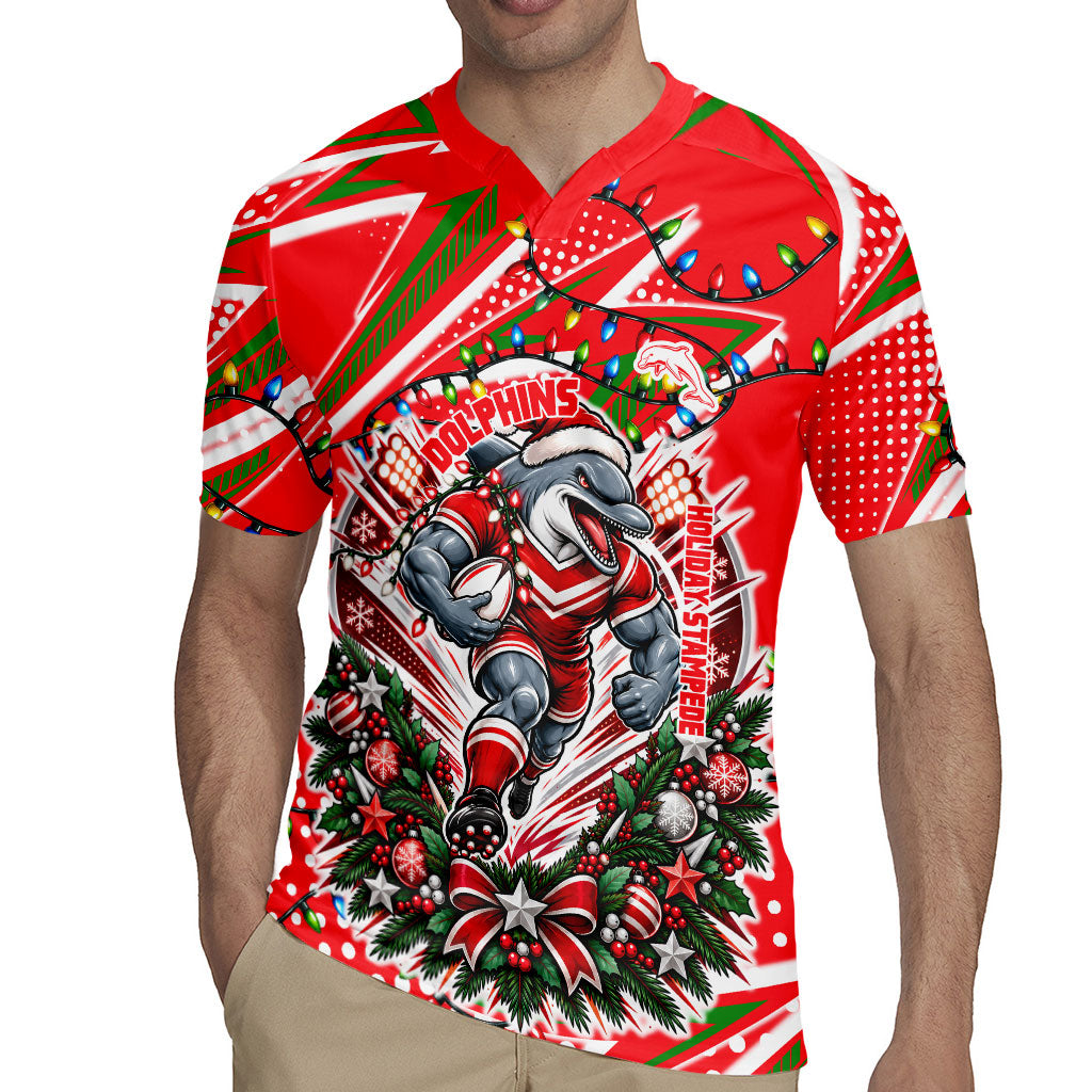 Personalized Dolphins Rugby Christmas Rugby Jersey Holiday Mascot Graphic Art Festive Lights Bow