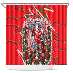 Personalized Dolphins Rugby Christmas Shower Curtain Holiday Mascot Graphic Art Festive Lights Bow
