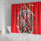 Personalized Dolphins Rugby Christmas Shower Curtain Holiday Mascot Graphic Art Festive Lights Bow