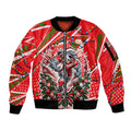 Personalized Dolphins Rugby Christmas Sleeve Zip Bomber Jacket Holiday Mascot Graphic Art Festive Lights Bow