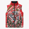 Personalized Dolphins Rugby Christmas Sleeveless Puffer Jacket Holiday Mascot Graphic Art Festive Lights Bow