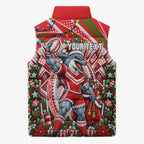 Personalized Dolphins Rugby Christmas Sleeveless Puffer Jacket Holiday Mascot Graphic Art Festive Lights Bow