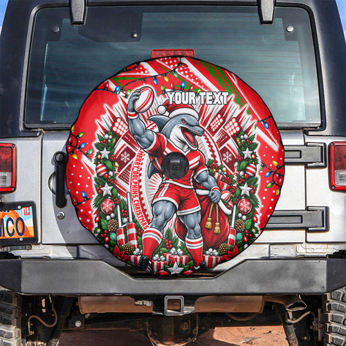 Personalized Dolphins Rugby Christmas Spare Tire Cover Holiday Mascot Graphic Art Festive Lights Bow