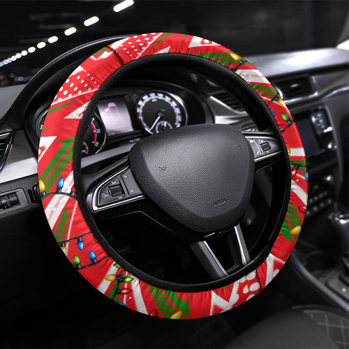 Dolphins Rugby Christmas Steering Wheel Cover Holiday Mascot Graphic Art Festive Lights Bow