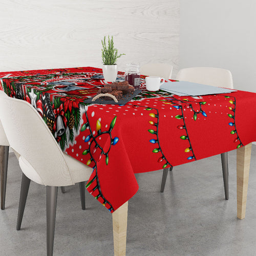 Personalized Dolphins Rugby Christmas Tablecloth Holiday Mascot Graphic Art Festive Lights Bow