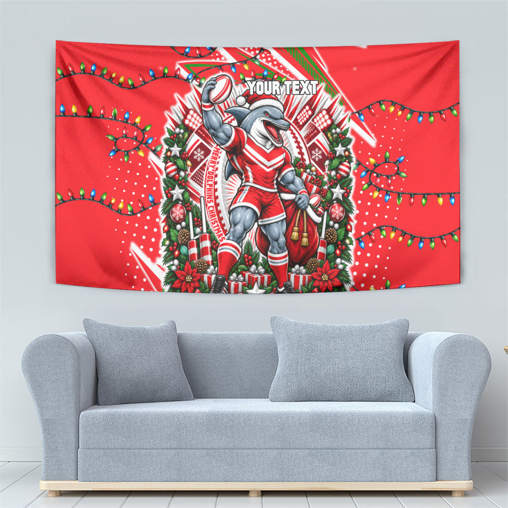 Personalized Dolphins Rugby Christmas Tapestry Holiday Mascot Graphic Art Festive Lights Bow
