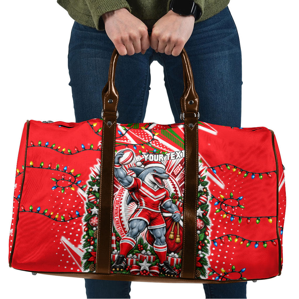 Personalized Dolphins Rugby Christmas Travel Bag Holiday Mascot Graphic Art Festive Lights Bow