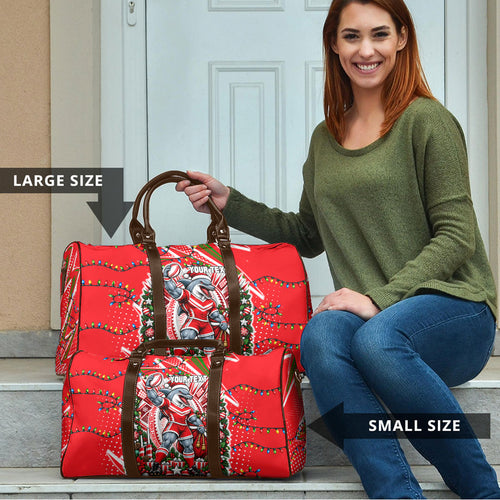 Personalized Dolphins Rugby Christmas Travel Bag Holiday Mascot Graphic Art Festive Lights Bow