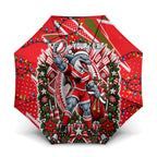 Personalized Dolphins Rugby Christmas Umbrella Holiday Mascot Graphic Art Festive Lights Bow