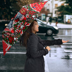 Personalized Dolphins Rugby Christmas Umbrella Holiday Mascot Graphic Art Festive Lights Bow