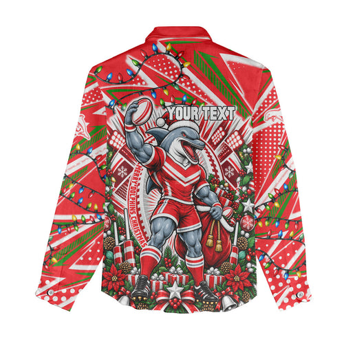 Personalized Dolphins Rugby Christmas Women Casual Shirt Holiday Mascot Graphic Art Festive Lights Bow
