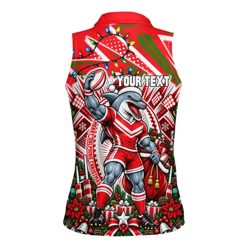 Personalized Dolphins Rugby Christmas Women Sleeveless Polo Shirt Holiday Mascot Graphic Art Festive Lights Bow