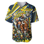 Personalized North Queensland Cowboys Rugby Christmas Baseball Jersey Holiday Mascot Graphic Art Festive Lights Bow