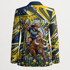 Personalized North Queensland Cowboys Rugby Christmas Blazer Holiday Mascot Graphic Art Festive Lights Bow