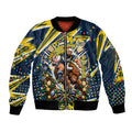Personalized North Queensland Cowboys Rugby Christmas Bomber Jacket Holiday Mascot Graphic Art Festive Lights Bow
