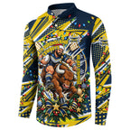 Personalized North Queensland Cowboys Rugby Christmas Button Sweatshirt Holiday Mascot Graphic Art Festive Lights Bow