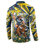 Personalized North Queensland Cowboys Rugby Christmas Button Sweatshirt Holiday Mascot Graphic Art Festive Lights Bow