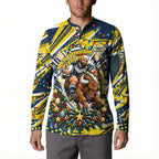 Personalized North Queensland Cowboys Rugby Christmas Button Sweatshirt Holiday Mascot Graphic Art Festive Lights Bow