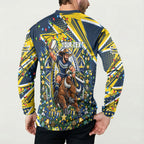 Personalized North Queensland Cowboys Rugby Christmas Button Sweatshirt Holiday Mascot Graphic Art Festive Lights Bow