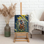 Personalized North Queensland Cowboys Rugby Christmas Canvas Wall Art Holiday Mascot Graphic Art Festive Lights Bow