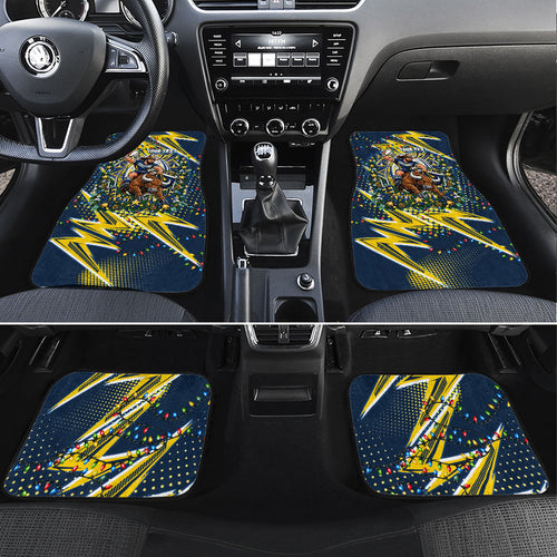 Personalized North Queensland Cowboys Rugby Christmas Car Mats Holiday Mascot Graphic Art Festive Lights Bow