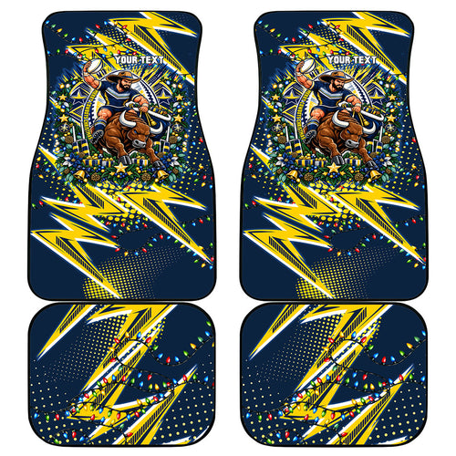 Personalized North Queensland Cowboys Rugby Christmas Car Mats Holiday Mascot Graphic Art Festive Lights Bow