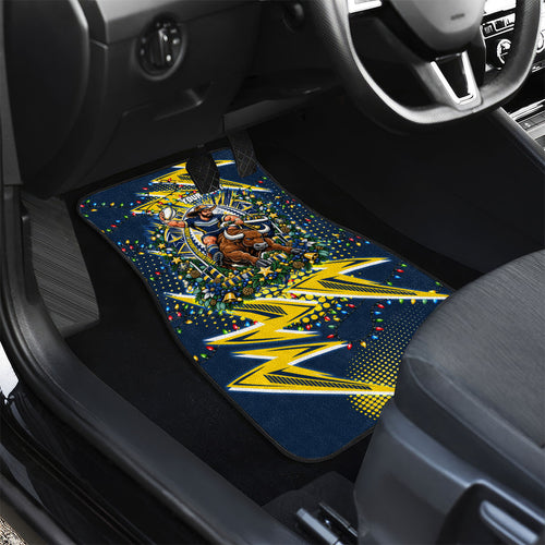 Personalized North Queensland Cowboys Rugby Christmas Car Mats Holiday Mascot Graphic Art Festive Lights Bow