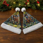 North Queensland Cowboys Rugby Christmas Santa Hat Holiday Mascot Graphic Art Festive Lights Bow