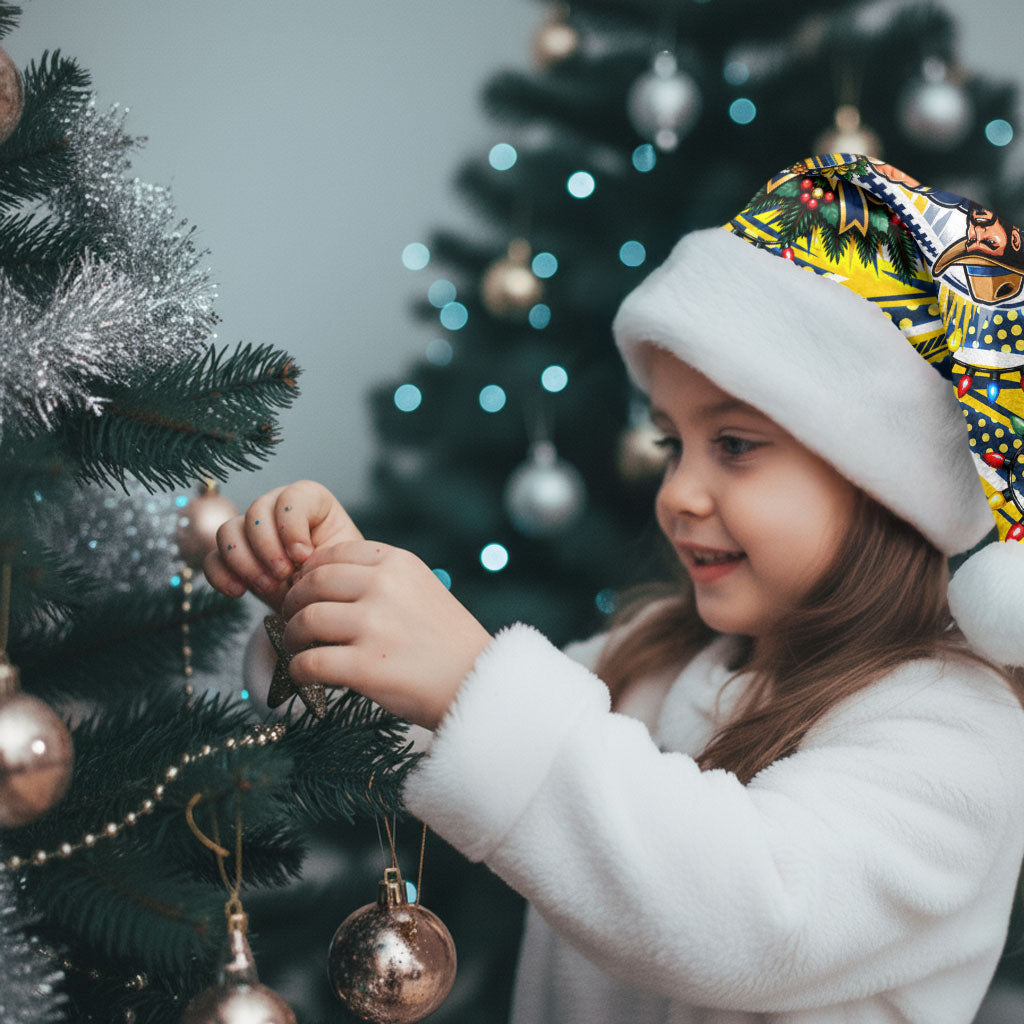 North Queensland Cowboys Rugby Christmas Santa Hat Holiday Mascot Graphic Art Festive Lights Bow