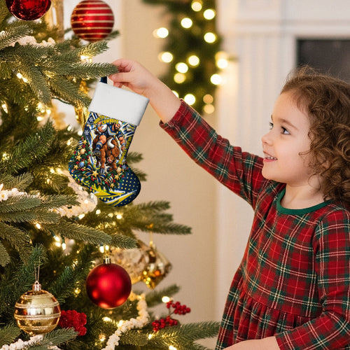 North Queensland Cowboys Rugby Christmas Stocking Holiday Mascot Graphic Art Festive Lights Bow